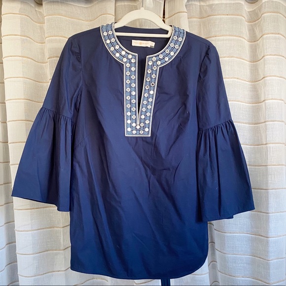 Tory Burch Tops - Tory Burch Tulip Sleeve Embellished Cotton Blouse